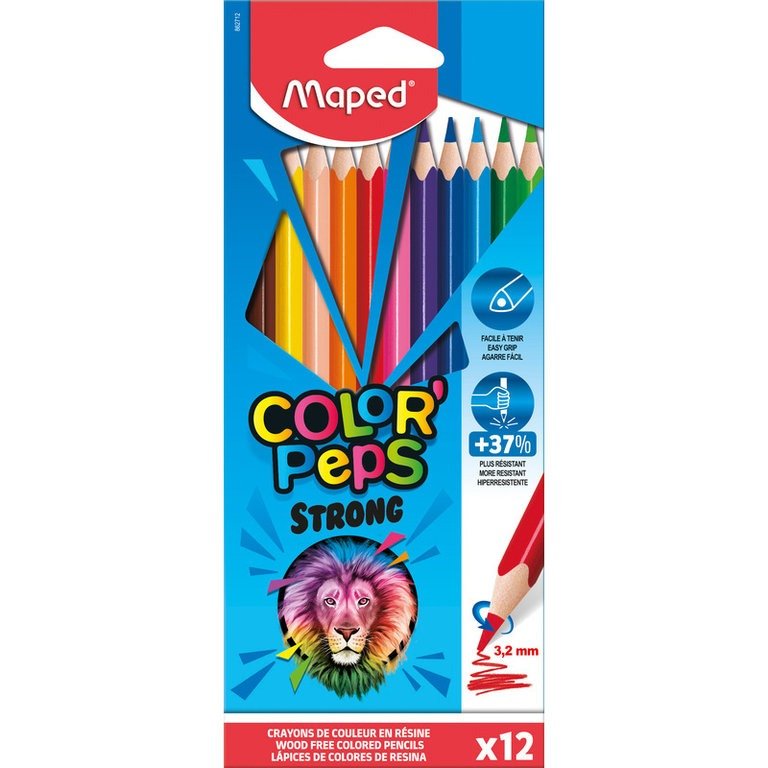 12 CRAYONS DE COULEUR COLOR’PEPS STRONG 862812 MAPED – Image 1