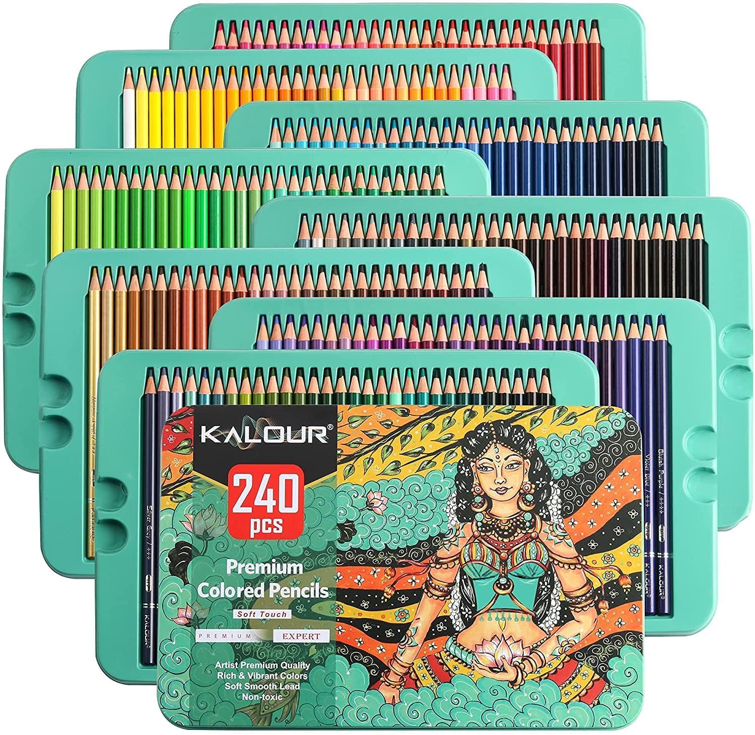 816LLTp8KtL._AC_SL1500_ Coffret de 240 Crayons de Couleur Professionnels KALOUR Premium – Boîte Métallique – Image 1