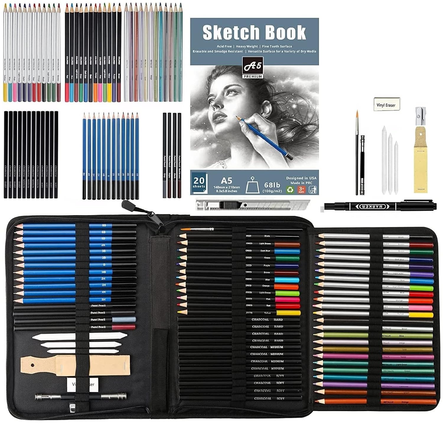 81IQdj2Q0cL._SL1500_ Coffret de Dessin Professionnel 76 Pièces – Kit Complet de Croquis et Dessin avec Accessoires – Image 1