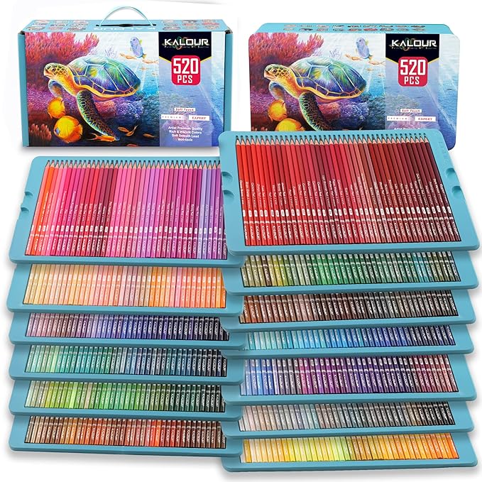 91OHqv9AHTL._AC_SX679_ Boîte de 520 Crayons de Couleur Professionnels KALOUR – Coffret Métallique – Image 1