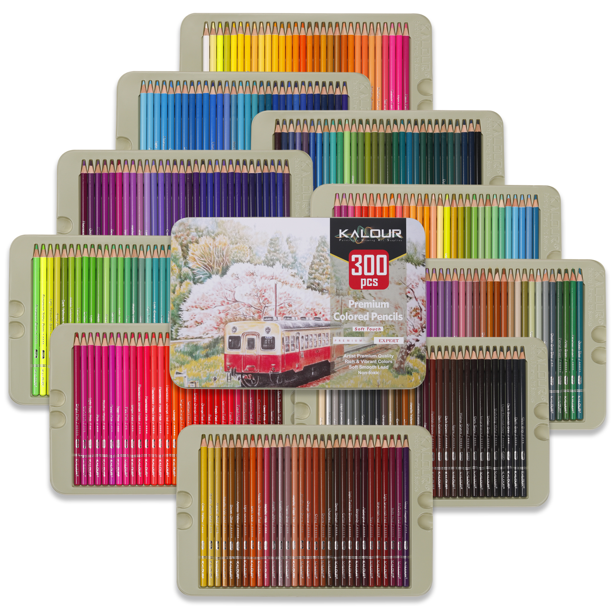 H44e63e0c95954fa5b9cfaec8646b8695r Coffret de 300 Crayons de Couleur Professionnels KALOUR Premium – Boîte Métallique – Image 1